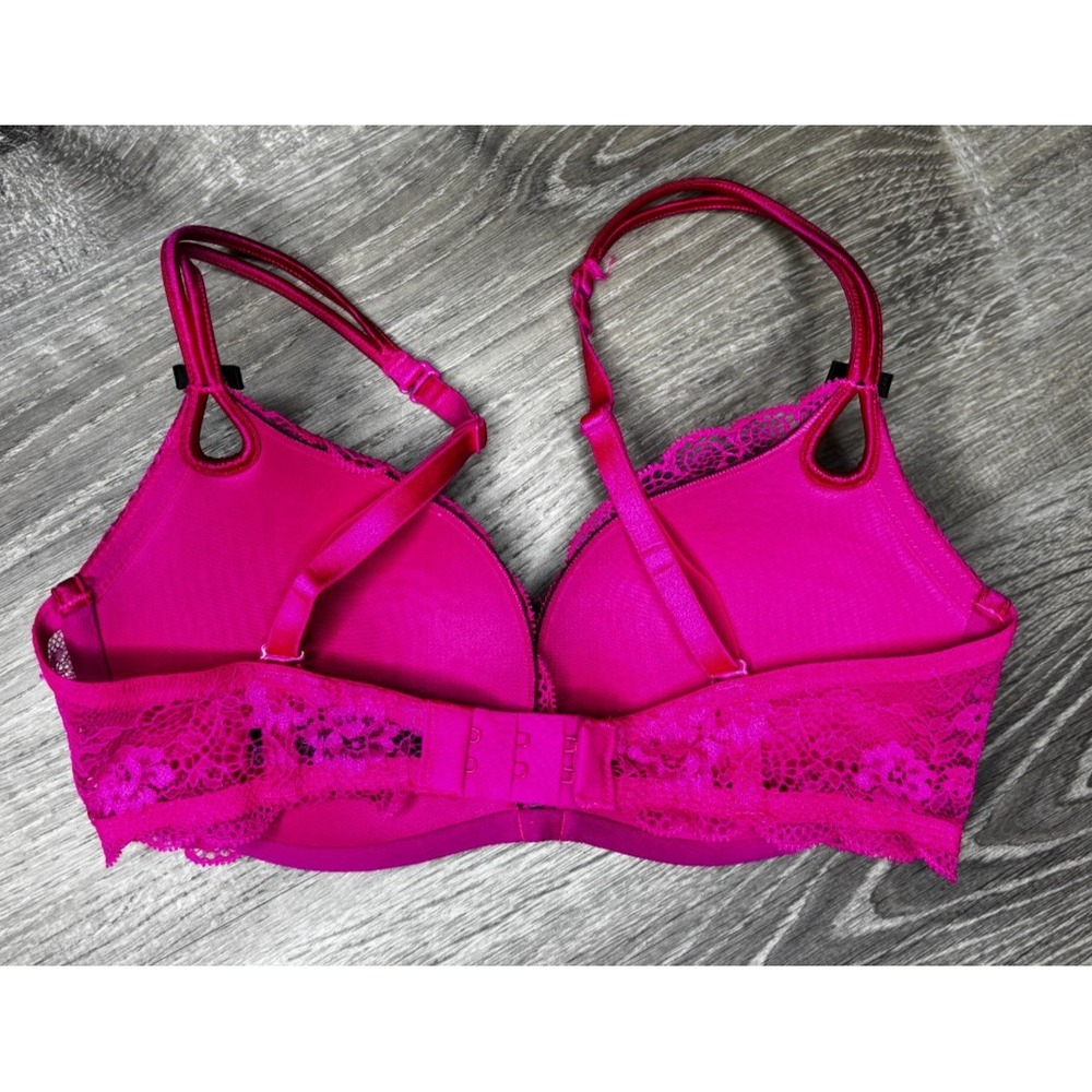 Victoria's Secret Sexy Little Things Pink Lace Black Underlay Padded‎ Bra Sz 32D - Picture 2 of 6